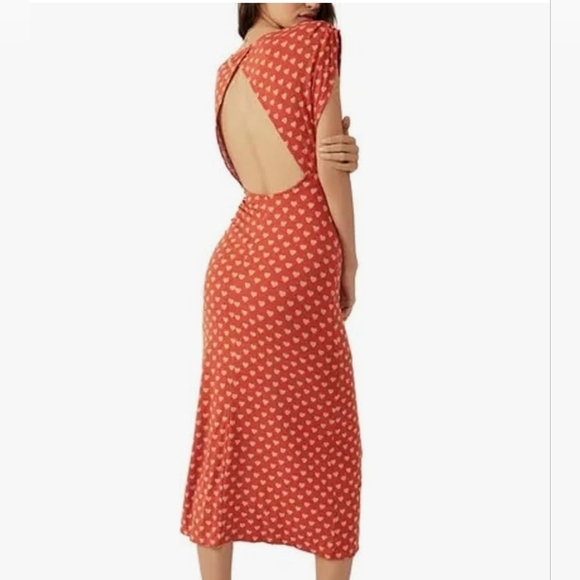 Free People Women's Lakeside Printed Midi Dress Ginger Heart Combo, Open Back S - Picture 3 of 12